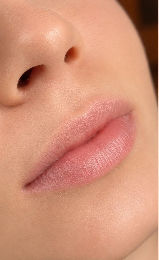 Lip filler before and after results at Silk Clinics Dubai — natural lip enhancement showing improved volume and border definition.